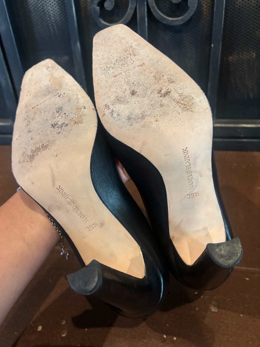 Manolo Blahnik Black Leather Square-Toe Heels - Picture 5 of 6